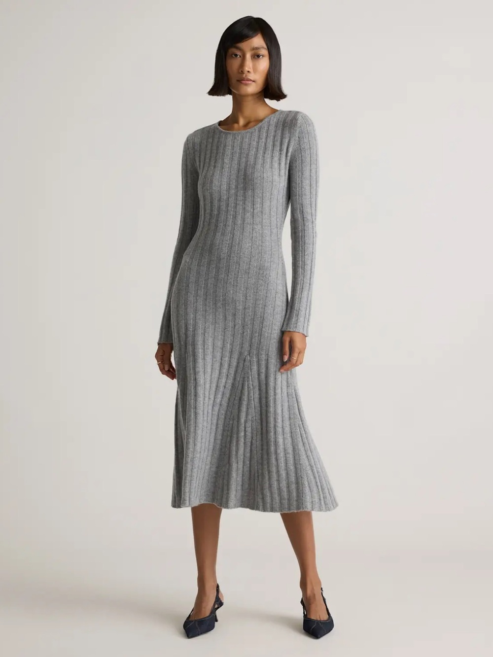Quince Mongolian Cashmere Wide-Rib Knit Long Sleeve Midi Dress Size Large